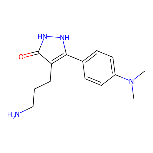 4-(3-aminopropyl)-5-[4-(dimethylamino)phenyl]-1,2-dihydro-3H-pyrazol-3-one structure