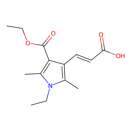 (2E)-3-[4-(ethoxycarbonyl)-1-ethyl-2,5-dimethyl-1H-pyrrol-3-yl]acrylic acid structure