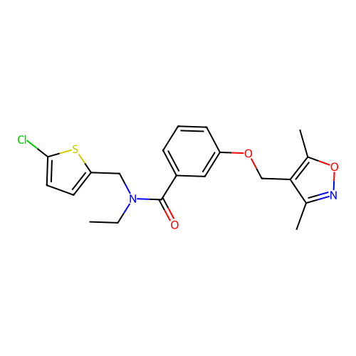 N-[(5-chlorothiophen-2-yl)methyl]-3-[(3,5-dimethyl-1,2-oxazol-4-yl)methoxy]-N-ethylbenzamide structure