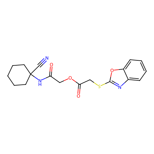 [2-[(1-Cyanocyclohexyl)amino]-2-oxoethyl] 2-(1,3-benzoxazol-2-ylsulfanyl)acetate structure