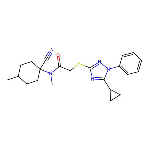 N-(1-cyano-4-methylcyclohexyl)-2-[(5-cyclopropyl-1-phenyl-1,2,4-triazol-3-yl)sulfanyl]-N-methylacetamide structure
