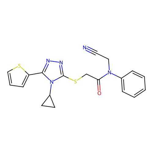 N-(cyanomethyl)-2-[(4-cyclopropyl-5-thiophen-2-yl-1,2,4-triazol-3-yl)sulfanyl]-N-phenylacetamide structure