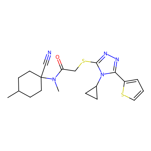 N-(1-cyano-4-methylcyclohexyl)-2-[(4-cyclopropyl-5-thiophen-2-yl-1,2,4-triazol-3-yl)sulfanyl]-N-methylacetamide structure