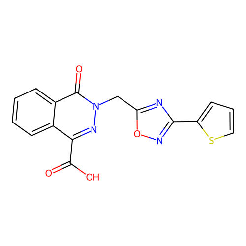 4-oxo-3-[(3-thiophen-2-yl-1,2,4-oxadiazol-5-yl)methyl]phthalazine-1-carboxylic Acid structure