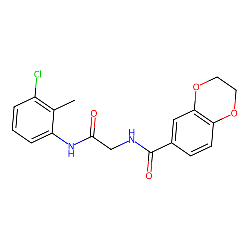 N-[2-(3-chloro-2-methylanilino)-2-oxoethyl]-2,3-dihydro-1,4-benzodioxine-6-carboxamide structure