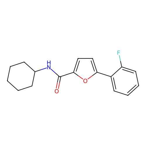 N-cyclohexyl-5-(2-fluorophenyl)furan-2-carboxamide structure