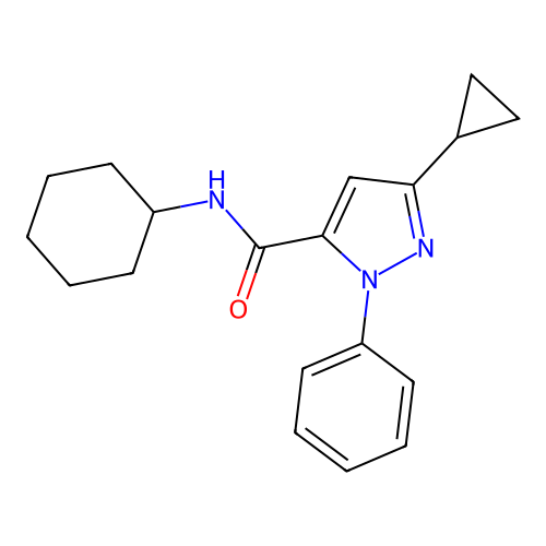 N-cyclohexyl-5-cyclopropyl-2-phenylpyrazole-3-carboxamide structure