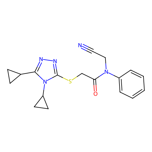 N-(cyanomethyl)-2-[(4,5-dicyclopropyl-1,2,4-triazol-3-yl)sulfanyl]-N-phenylacetamide structure