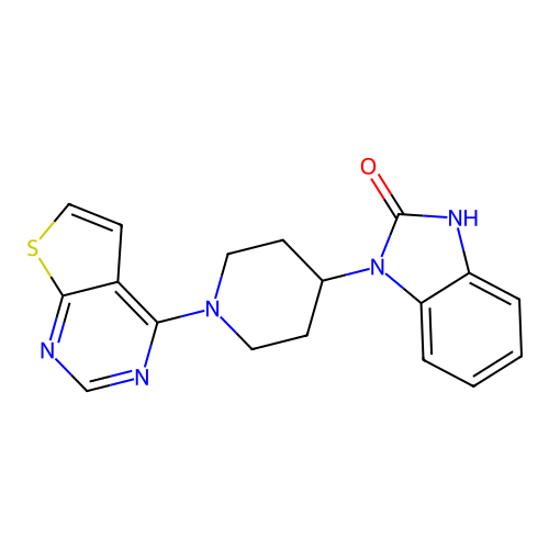 1-(1-(thieno[2,3-d]pyrimidin-4-yl)piperidin-4-yl)-1H-benzo[d]imidazol-2(3H)-one structure