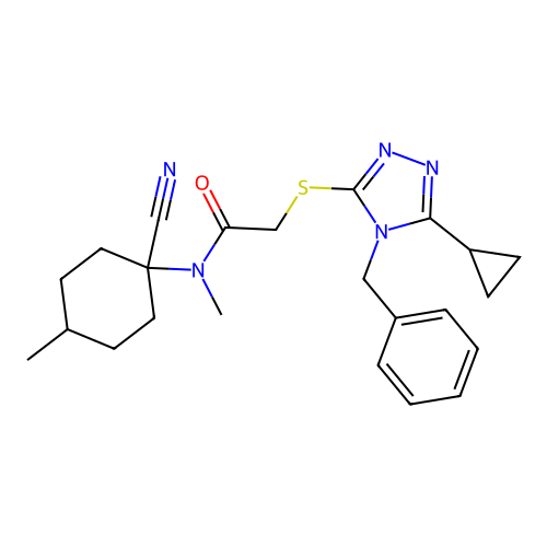 2-[(4-benzyl-5-cyclopropyl-1,2,4-triazol-3-yl)sulfanyl]-N-(1-cyano-4-methylcyclohexyl)-N-methylacetamide structure