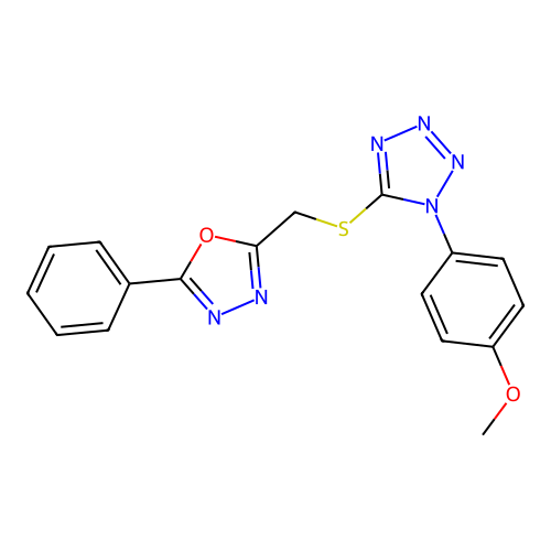 1-(4-methoxyphenyl)-5-{[(5-phenyl-1,3,4-oxadiazol-2-yl)methyl]sulfanyl}-1H-1,2,3,4-tetrazole structure