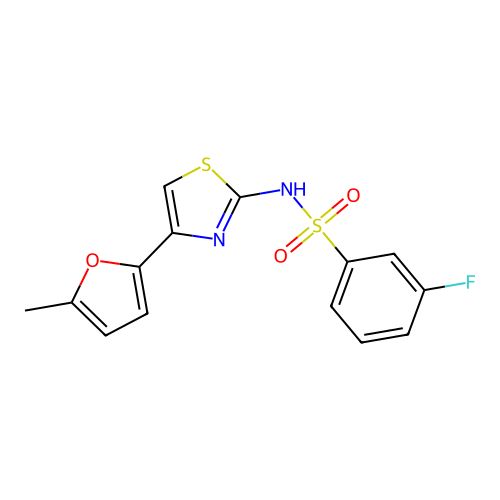 3-fluoro-N-[4-(5-methylfuran-2-yl)-1,3-thiazol-2-yl]benzene-1-sulfonamide structure