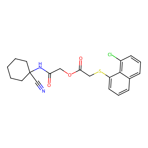 [(1-cyanocyclohexyl)carbamoyl]methyl 2-[(8-chloronaphthalen-1-yl)sulfanyl]acetate structure