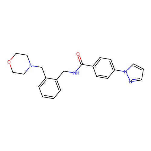 N-[[2-(morpholin-4-ylmethyl)phenyl]methyl]-4-pyrazol-1-ylbenzamide structure