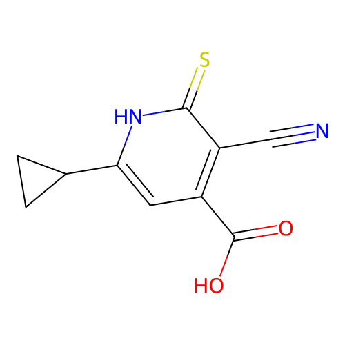 3-Cyano-6-cyclopropyl-2-sulfanylidene-1,2-dihydropyridine-4-carboxylic acid structure