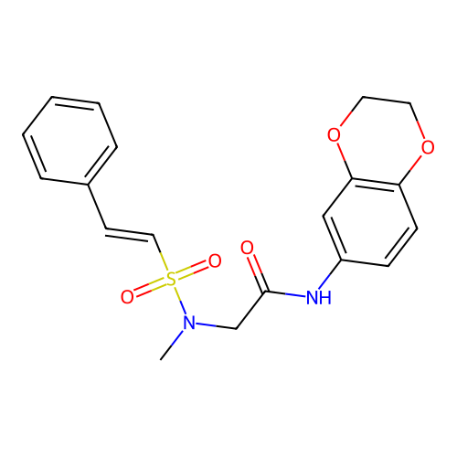 N-(2,3-dihydro-1,4-benzodioxin-6-yl)-2-(N-methyl-2-phenylethenesulfonamido)acetamide structure