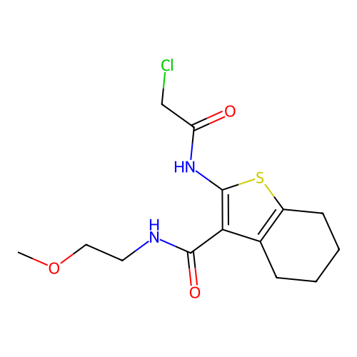 2-(2-chloroacetamido)-N-(2-methoxyethyl)-4,5,6,7-tetrahydro-1-benzothiophene-3-carboxamide structure
