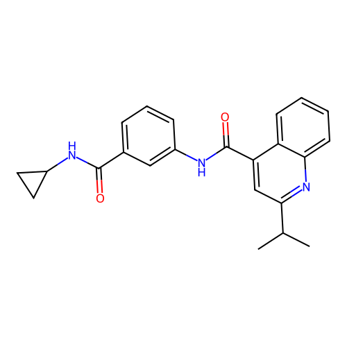 N-[3-(cyclopropylcarbamoyl)phenyl]-2-(propan-2-yl)quinoline-4-carboxamide structure