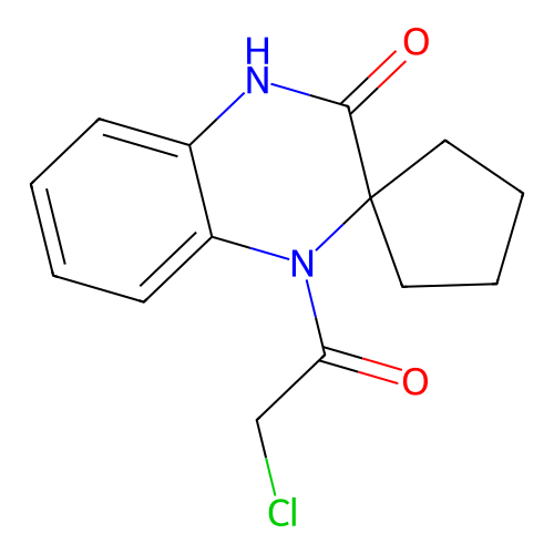 1'-(2-chloroacetyl)-3',4'-dihydro-1'H-spiro[cyclopentane-1,2'-quinoxaline]-3'-one structure