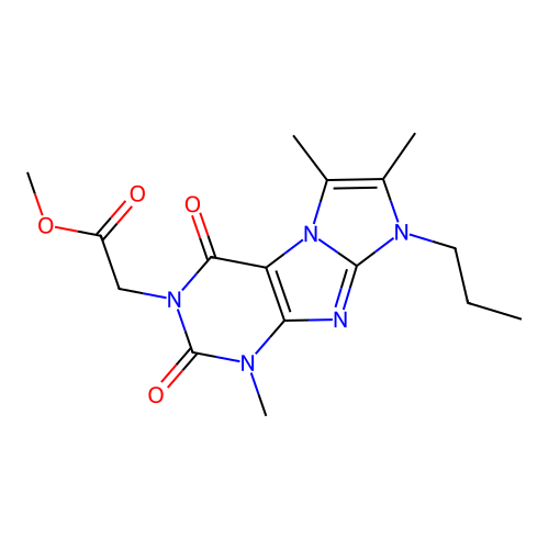 Methyl 2-(4,7,8-trimethyl-1,3-dioxo-6-propylpurino[7,8-a]imidazol-2-yl)acetate structure