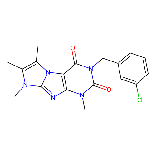 2-[(3-Chlorophenyl)methyl]-4,6,7,8-tetramethylpurino[7,8-a]imidazole-1,3-dione structure