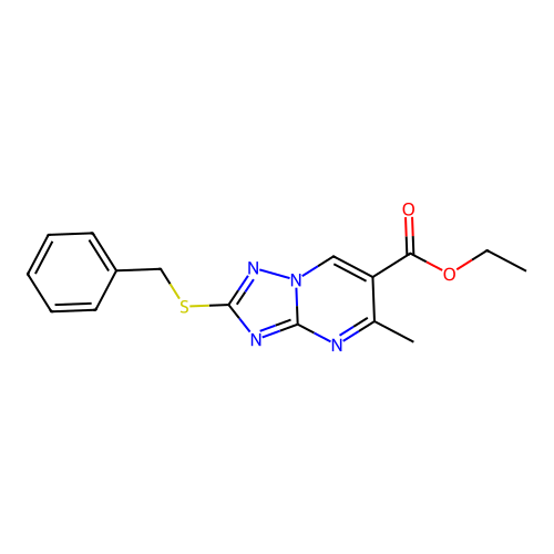 Ethyl 2-(benzylsulfanyl)-5-methyl[1,2,4]triazolo[1,5-a]pyrimidine-6-carboxylate structure