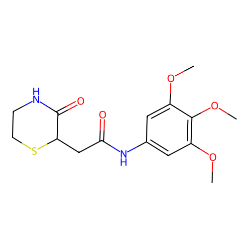 2-(3-oxothiomorpholin-2-yl)-N-(3,4,5-trimethoxyphenyl)acetamide structure