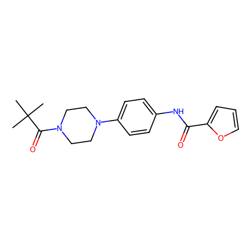 N-[4-[4-(2,2-dimethylpropanoyl)piperazin-1-yl]phenyl]furan-2-carboxamide structure