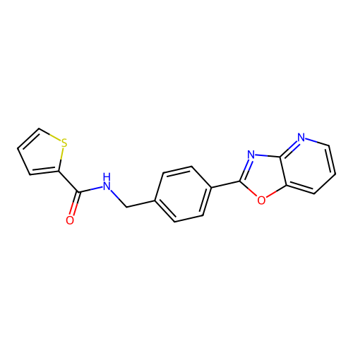 N-(4-[1,3]oxazolo[4,5-b]pyridin-2-ylbenzyl)-2-thiophenecarboxamide structure