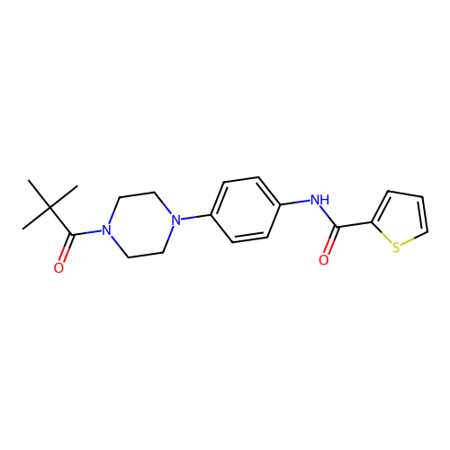 N-[4-[4-(2,2-dimethylpropanoyl)piperazin-1-yl]phenyl]thiophene-2-carboxamide structure