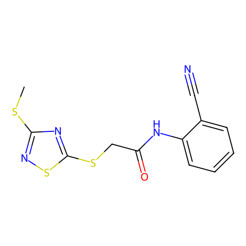 N-(2-cyanophenyl)-2-[(3-methylsulfanyl-1,2,4-thiadiazol-5-yl)sulfanyl]acetamide structure