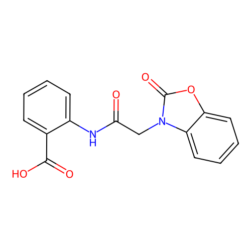 2-{[(2-oxo-1,3-benzoxazol-3(2H)-yl)acetyl]amino}benzoic acid structure