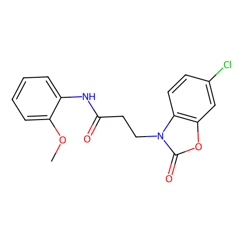 3-(6-chloro-2-oxo-1,3-benzoxazol-3-yl)-N-(2-methoxyphenyl)propanamide structure