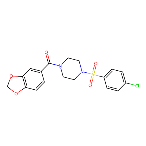 Benzo[1,3]dioxol-5-yl-[4-(4-chloro-benzenesulfonyl)-piperazin-1-yl]-methanone structure
