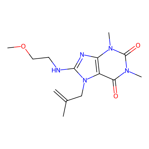 8-(2-Methoxyethylamino)-1,3-dimethyl-7-(2-methylprop-2-enyl)purine-2,6-dione structure