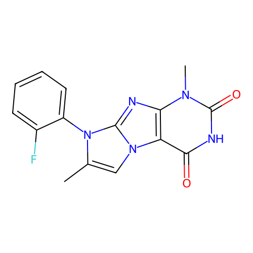 8-(2-fluorophenyl)-1,7-dimethyl-1H-imidazo[2,1-f]purine-2,4(3H,8H)-dione structure