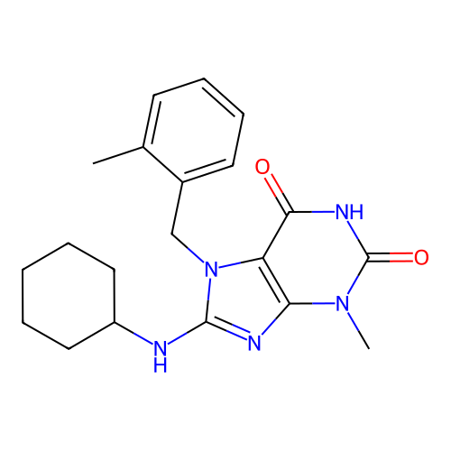 8-(Cyclohexylamino)-3-methyl-7-[(2-methylphenyl)methyl]purine-2,6-dione structure