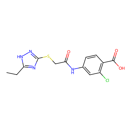 2-chloro-4-({[(5-ethyl-4H-1,2,4-triazol-3-yl)sulfanyl]acetyl}amino)benzoic acid structure