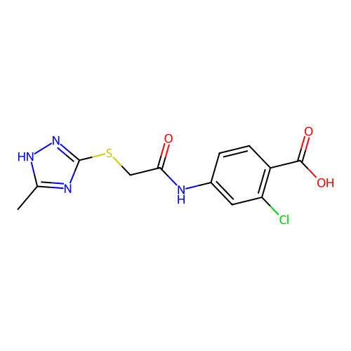 2-chloro-4-({[(5-methyl-4H-1,2,4-triazol-3-yl)sulfanyl]acetyl}amino)benzoic acid structure