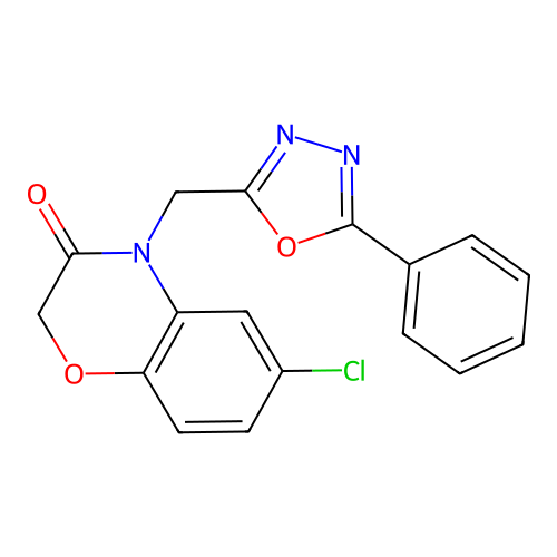 6-Chloro-4-[(5-phenyl-1,3,4-oxadiazol-2-yl)methyl]-1,4-benzoxazin-3-one structure