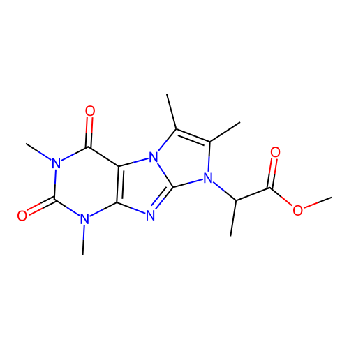 Methyl 2-(2,4,7,8-tetramethyl-1,3-dioxopurino[7,8-a]imidazol-6-yl)propanoate structure