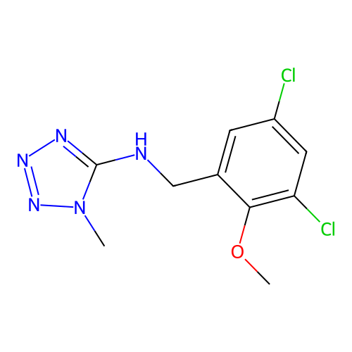 N-[(3,5-dichloro-2-methoxyphenyl)methyl]-1-methyltetrazol-5-amine structure