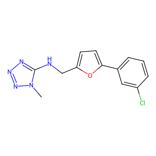 N-[[5-(3-chlorophenyl)furan-2-yl]methyl]-1-methyltetrazol-5-amine structure