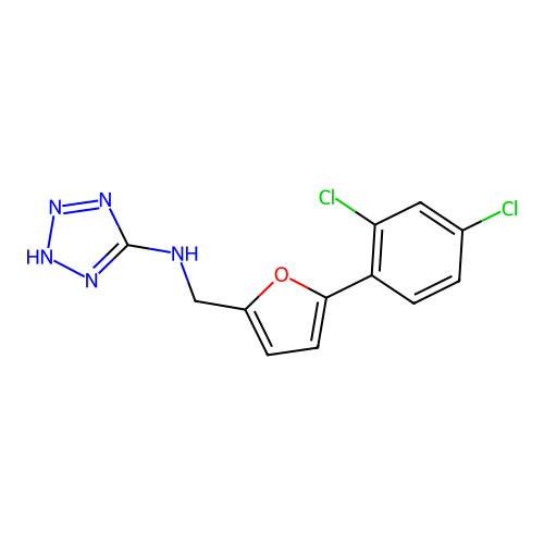 N-[[5-(2,4-dichlorophenyl)furan-2-yl]methyl]-2H-tetrazol-5-amine structure