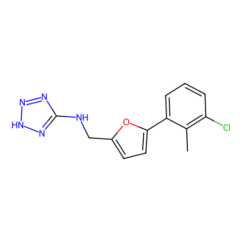 N-[[5-(3-chloro-2-methylphenyl)furan-2-yl]methyl]-2H-tetrazol-5-amine structure