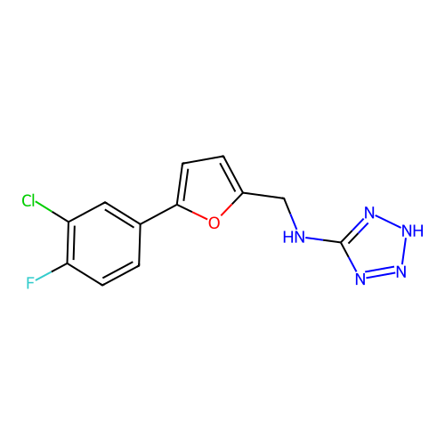 N-[[5-(3-chloro-4-fluorophenyl)furan-2-yl]methyl]-2H-tetrazol-5-amine structure