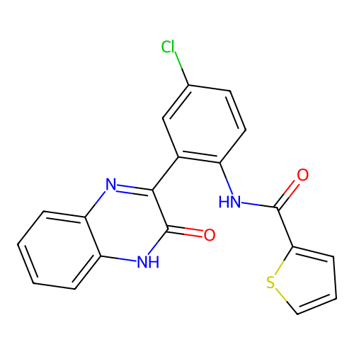 N-(4-chloro-2-(3-oxo-3,4-dihydroquinoxalin-2-yl)phenyl)thiophene-2-carboxamide structure
