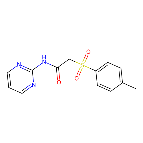 2-(4-methylphenyl)sulfonyl-N-pyrimidin-2-ylacetamide structure