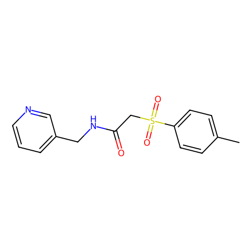 2-(4-methylphenyl)sulfonyl-N-(pyridin-3-ylmethyl)acetamide structure