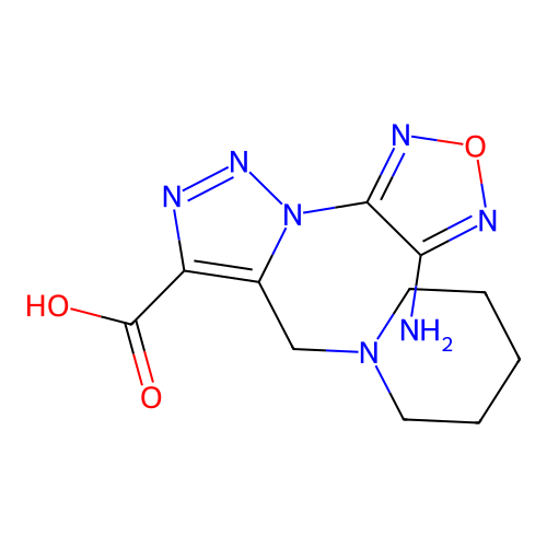 1-(4-amino-1,2,5-oxadiazol-3-yl)-5-(piperidin-1-ylmethyl)-1H-1,2,3-triazole-4-carboxylic acid structure